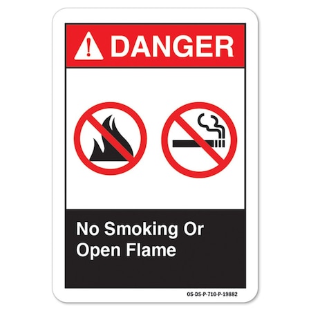 ANSI Danger Sign, No Smoking Or Open Flame, 10in X 7in Rigid Plastic
